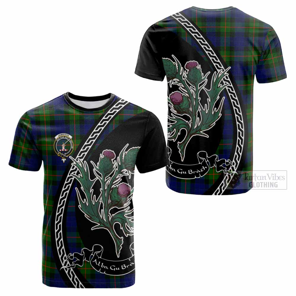 Jamieson Family Crest Tartan Cotton T-shirt Alba Thistle Inspired - Tartan Vibes Clothing