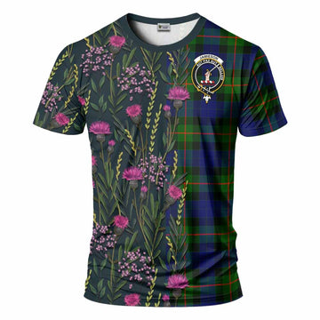 Jamieson Family Crest Tartan T-Shirt Scottish Thistle Flower Pattern Half Style