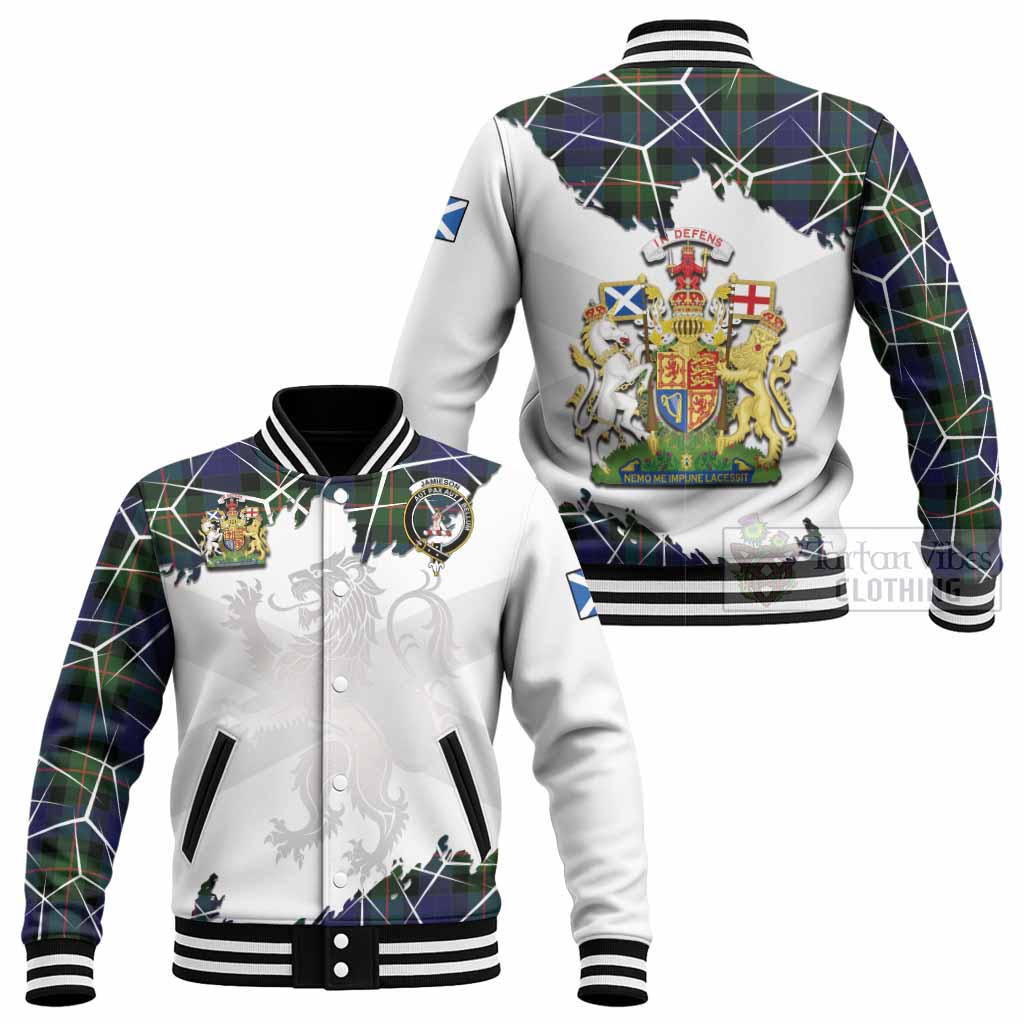 Jamieson Tartan Baseball Jacket with Family Crest and Lion Rampant Grunge Style
