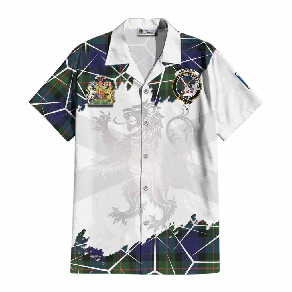 Jamieson Tartan Cotton Hawaiian Shirt with Family Crest and Lion Rampant Grunge Style