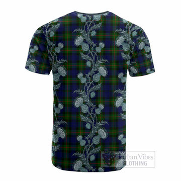 Jamieson Tartan Cotton T-shirt Seamless Scottish Thistle Flowers