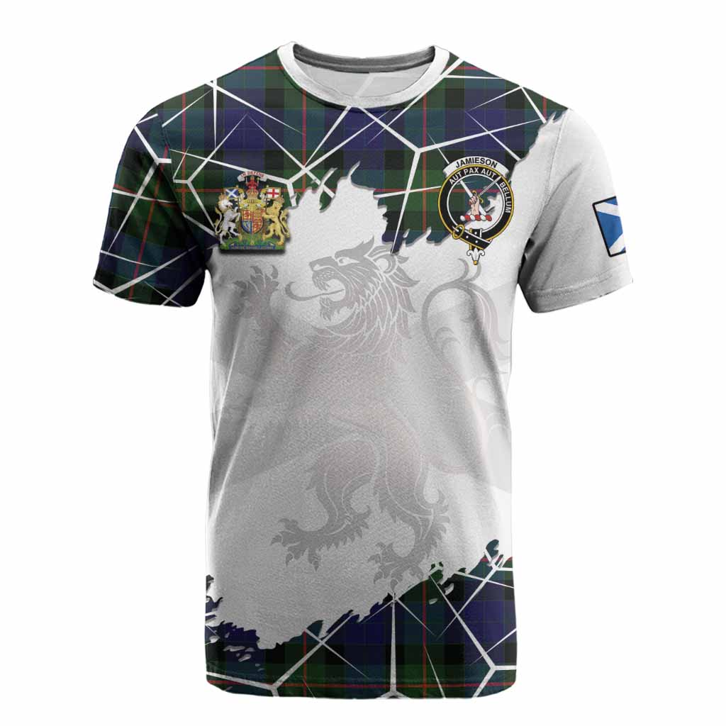 Jamieson Tartan Cotton T-shirt with Family Crest and Lion Rampant Grunge Style