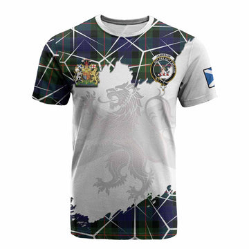 Jamieson Tartan Cotton T-shirt with Family Crest and Lion Rampant Grunge Style