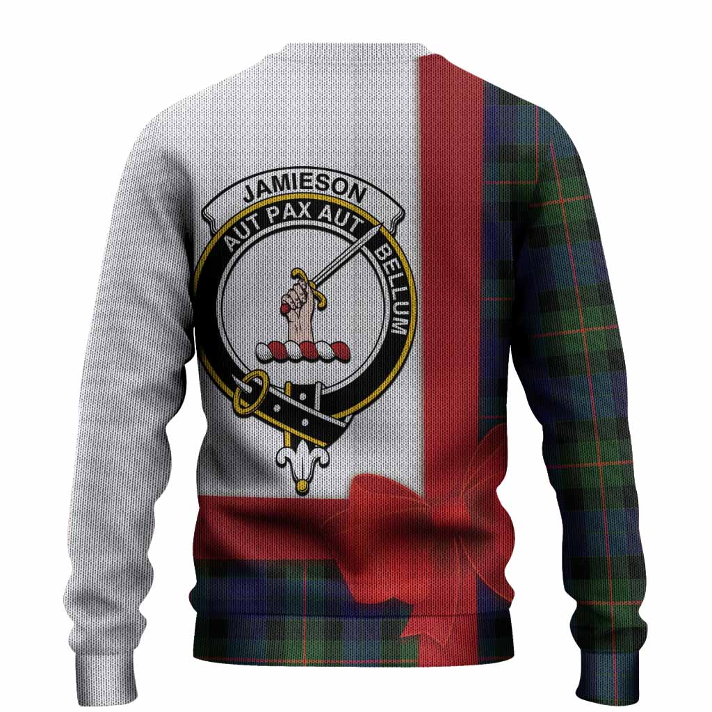 Jamieson Tartan Crest Christmas Christmas Ugly Sweater Highland Cow Bagpipes Coquette Bow Style