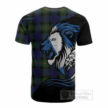 Jamieson Tartan Crest Cotton T-shirt Scottish Golden Lions Wave Flow