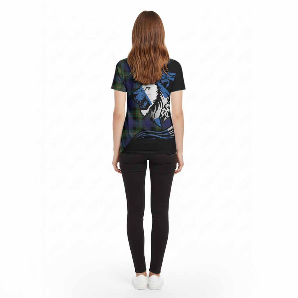 Jamieson Tartan Crest Cotton T-shirt Scottish Golden Lions Wave Flow