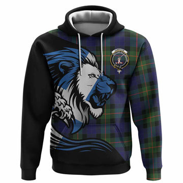 Jamieson Tartan Crest Hoodie Scottish Golden Lions Wave Flow