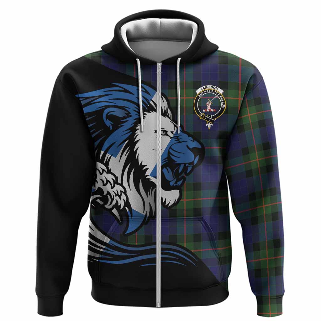 Jamieson Tartan Crest Hoodie Scottish Golden Lions Wave Flow