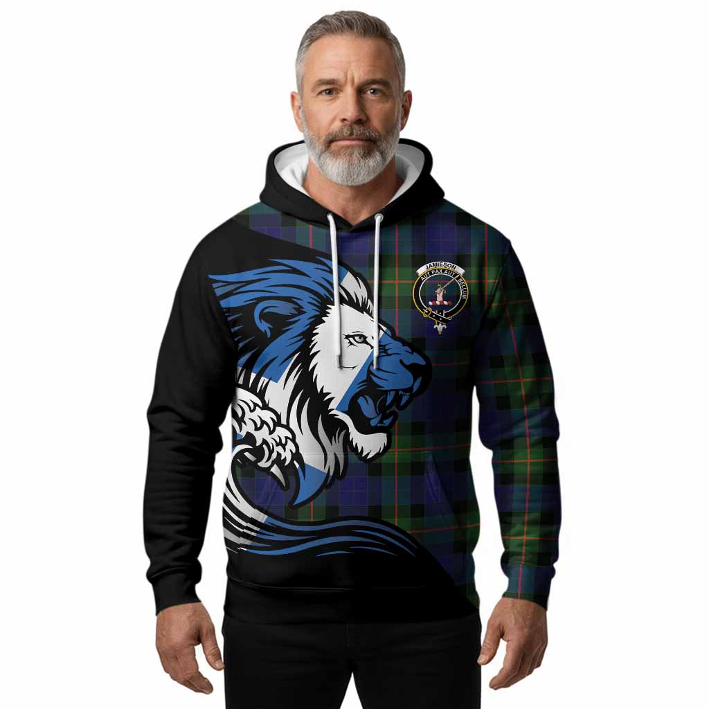 Jamieson Tartan Crest Hoodie Scottish Golden Lions Wave Flow