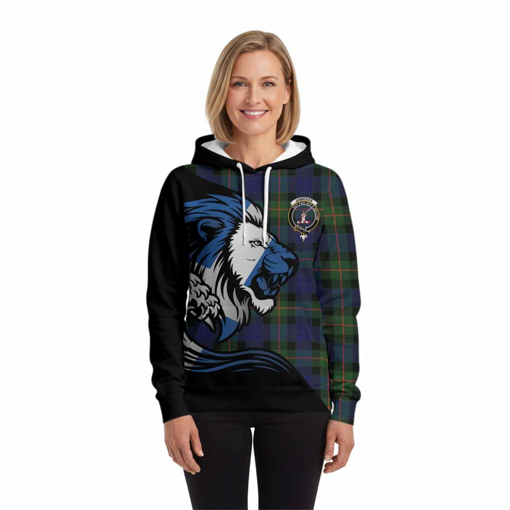 Jamieson Tartan Crest Hoodie Scottish Golden Lions Wave Flow