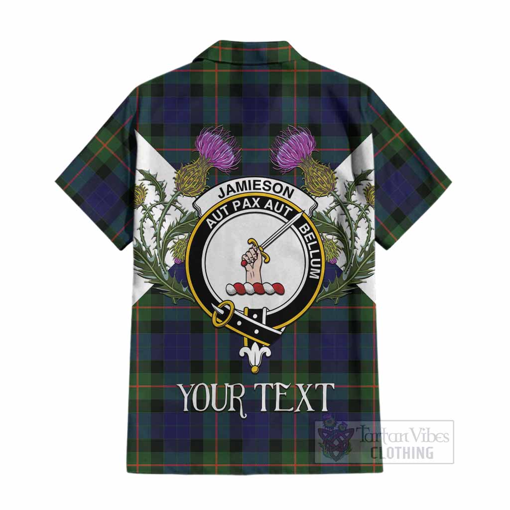 Jamieson Tartan Family Crest Cotton Hawaiian Shirt Scottish Burns Night Thistle Floral