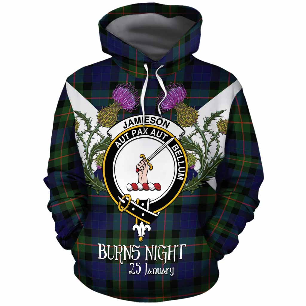 Jamieson Tartan Family Crest Cotton Hoodie Scottish Burns Night Thistle Floral
