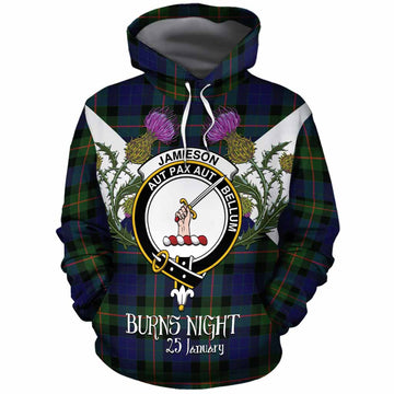 Jamieson Tartan Family Crest Cotton Hoodie Scottish Burns Night Thistle Floral