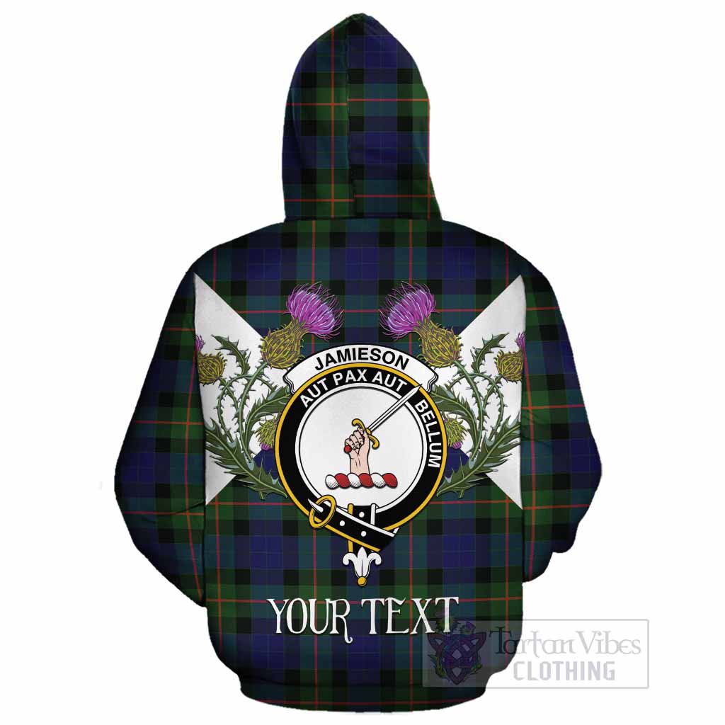 Jamieson Tartan Family Crest Cotton Hoodie Scottish Burns Night Thistle Floral