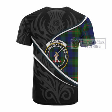 Jamieson Tartan Family Crest Cotton T-shirt Celtic Scottish Thistle Floral