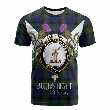 Jamieson Tartan Family Crest Cotton T-shirt Scottish Burns Night Thistle Floral