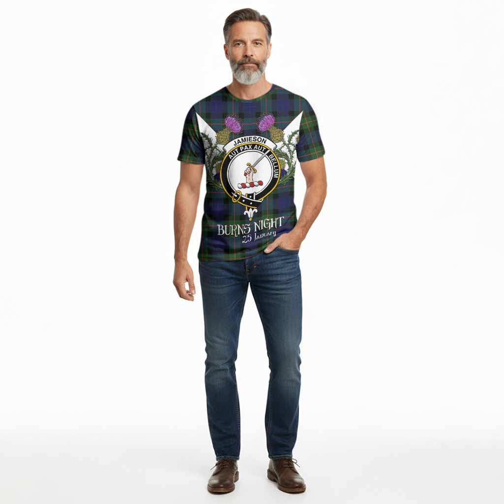 Jamieson Tartan Family Crest Cotton T-shirt Scottish Burns Night Thistle Floral