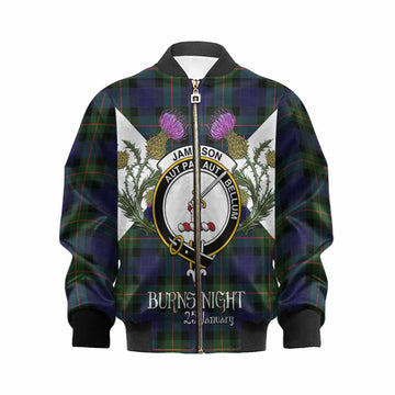 Jamieson Tartan Family Crest Kid Bomber Jacket Scottish Burns Night Thistle Floral