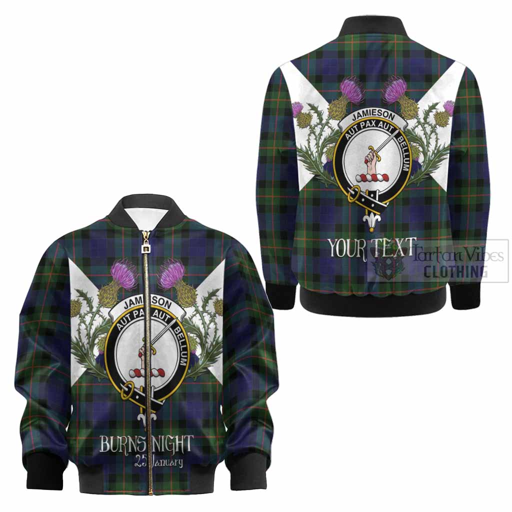 Jamieson Tartan Family Crest Kid Bomber Jacket Scottish Burns Night Thistle Floral