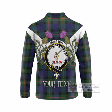 Jamieson Tartan Family Crest Long Sleeve Polo Shirt Scottish Burns Night Thistle Floral