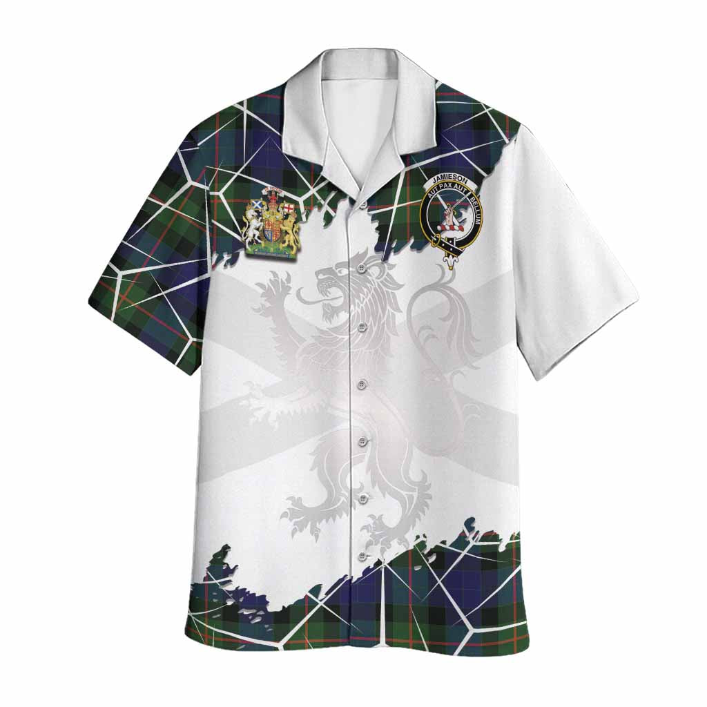 Jamieson Tartan Hawaiian Shirt with Family Crest and Lion Rampant Grunge Style