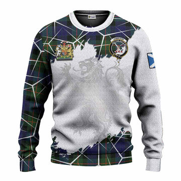 Jamieson Tartan Knitted Sweater with Family Crest and Lion Rampant Grunge Style