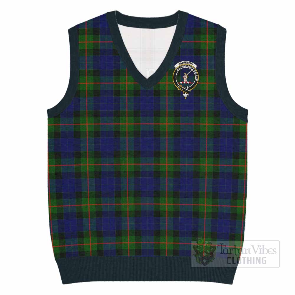 Jamieson Tartan Knitted V-Neck Vest with Family Crest - Tartan Vibes Clothing