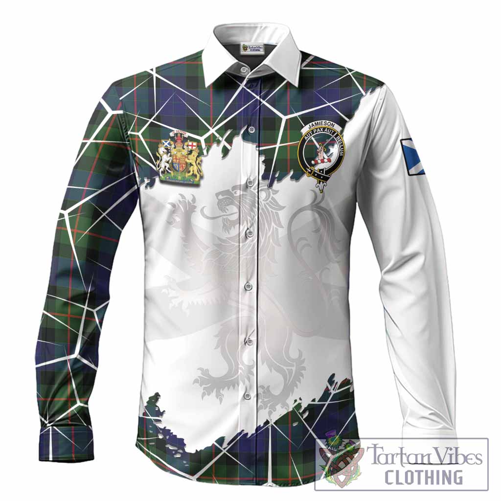 Jamieson Tartan Long Sleeve Button Shirts with Family Crest and Lion Rampant Grunge Style