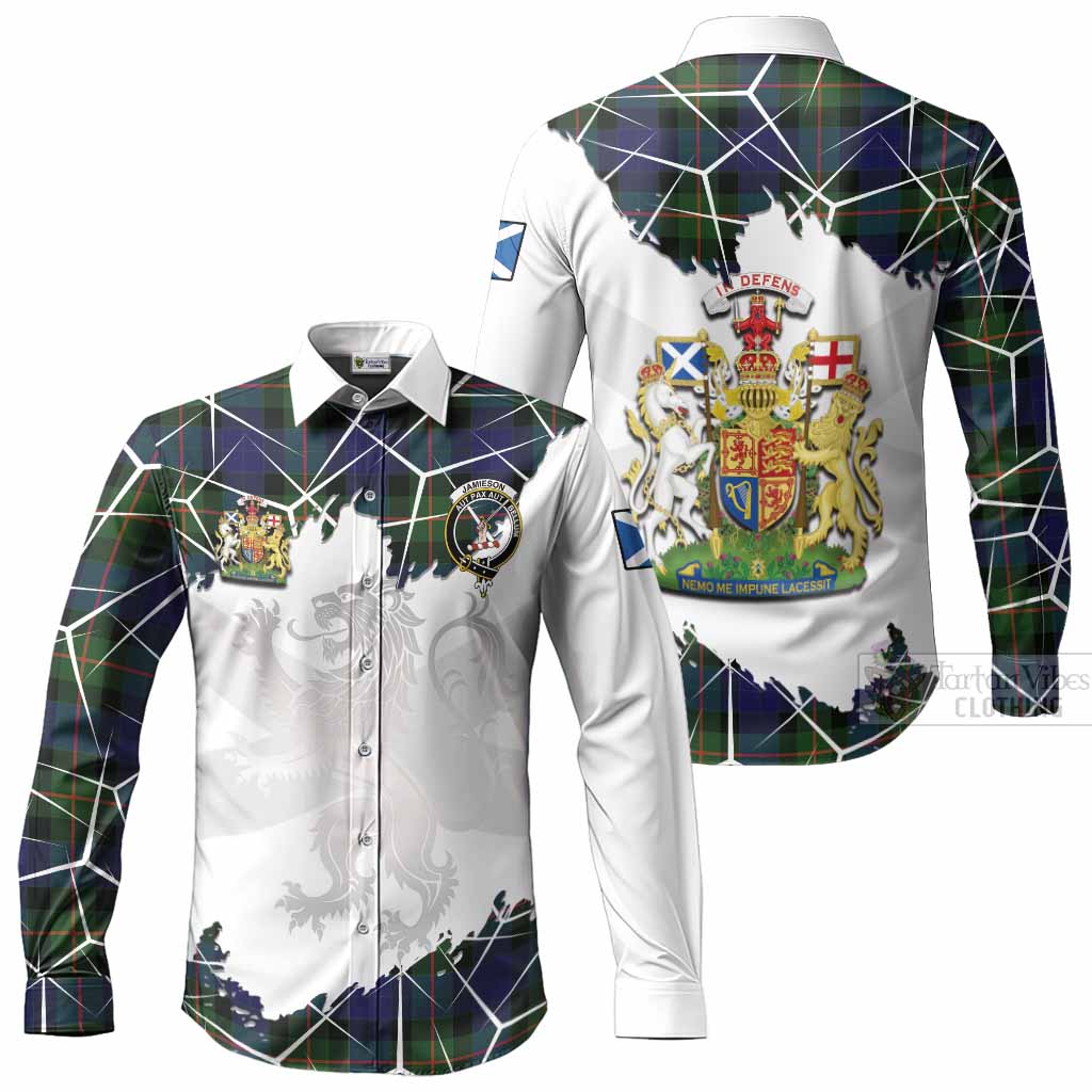 Jamieson Tartan Long Sleeve Button Shirts with Family Crest and Lion Rampant Grunge Style