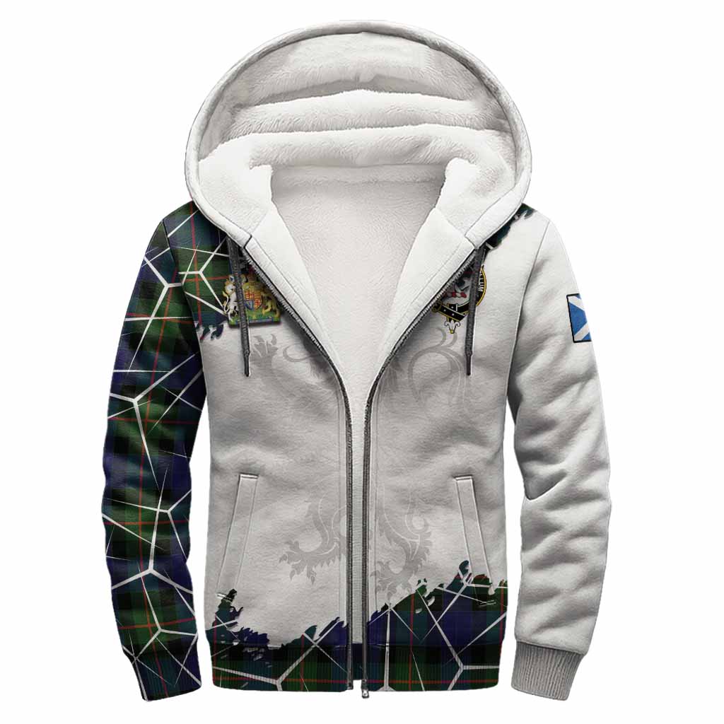 Jamieson Tartan Sherpa Hoodie with Family Crest and Lion Rampant Grunge Style