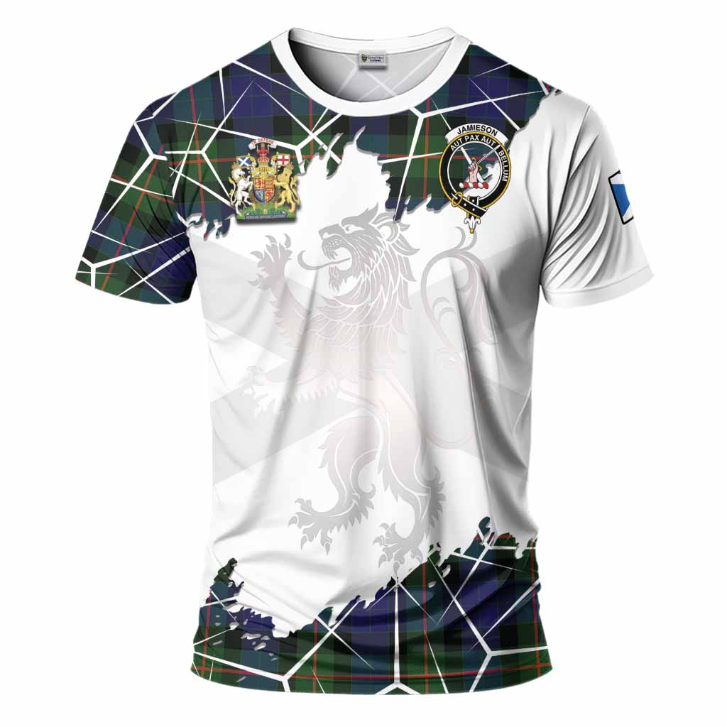 Jamieson Tartan T-Shirt with Family Crest and Lion Rampant Grunge Style
