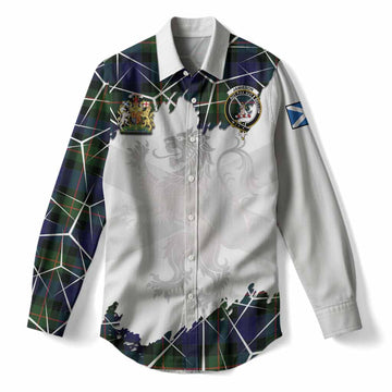 Jamieson Tartan Women Casual Shirt with Family Crest and Lion Rampant Grunge Style