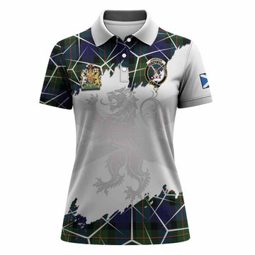 Jamieson Tartan Women Polo Shirt with Family Crest and Lion Rampant Grunge Style