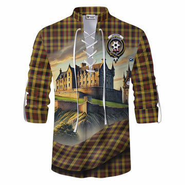Jardine Tartan Family Crest Ghillie Kilt Shirt with Scottish Ancient Castle Style Men - Tartan Vibes Clothing