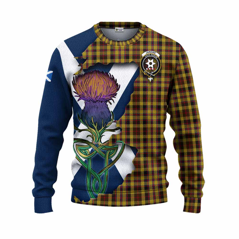 Jardine Tartan Family Crest Knitted Sweater Scottish Thistle Celtic Inspired Unisex - Tartan Vibes Clothing