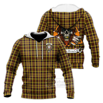 Jardine Tartan Knitted Hoodie with Family Crest and Bearded Skull Holding Bottles of Whiskey Unisex Knitted Pullover Hoodie - Tartan Vibes Clothing