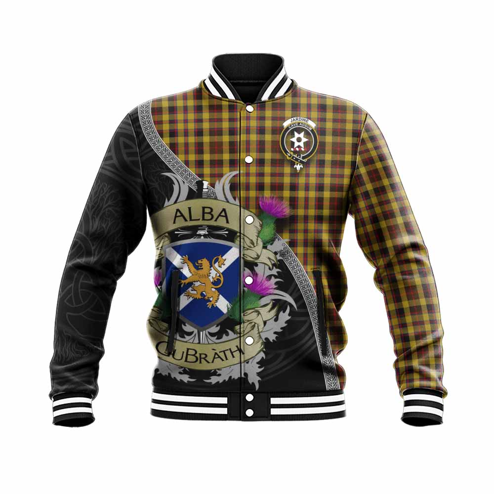 Jardine Tartan Family Crest Baseball Jacket Lion Rampant Royal Thistle Shield Celtic Inspired Unisex - Tartan Vibes Clothing