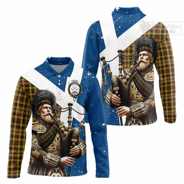 Jardine Tartan Long Sleeve Polo Shirt with Family Crest Scottish Bagpiper Vibes Unisex - Tartan Vibes Clothing
