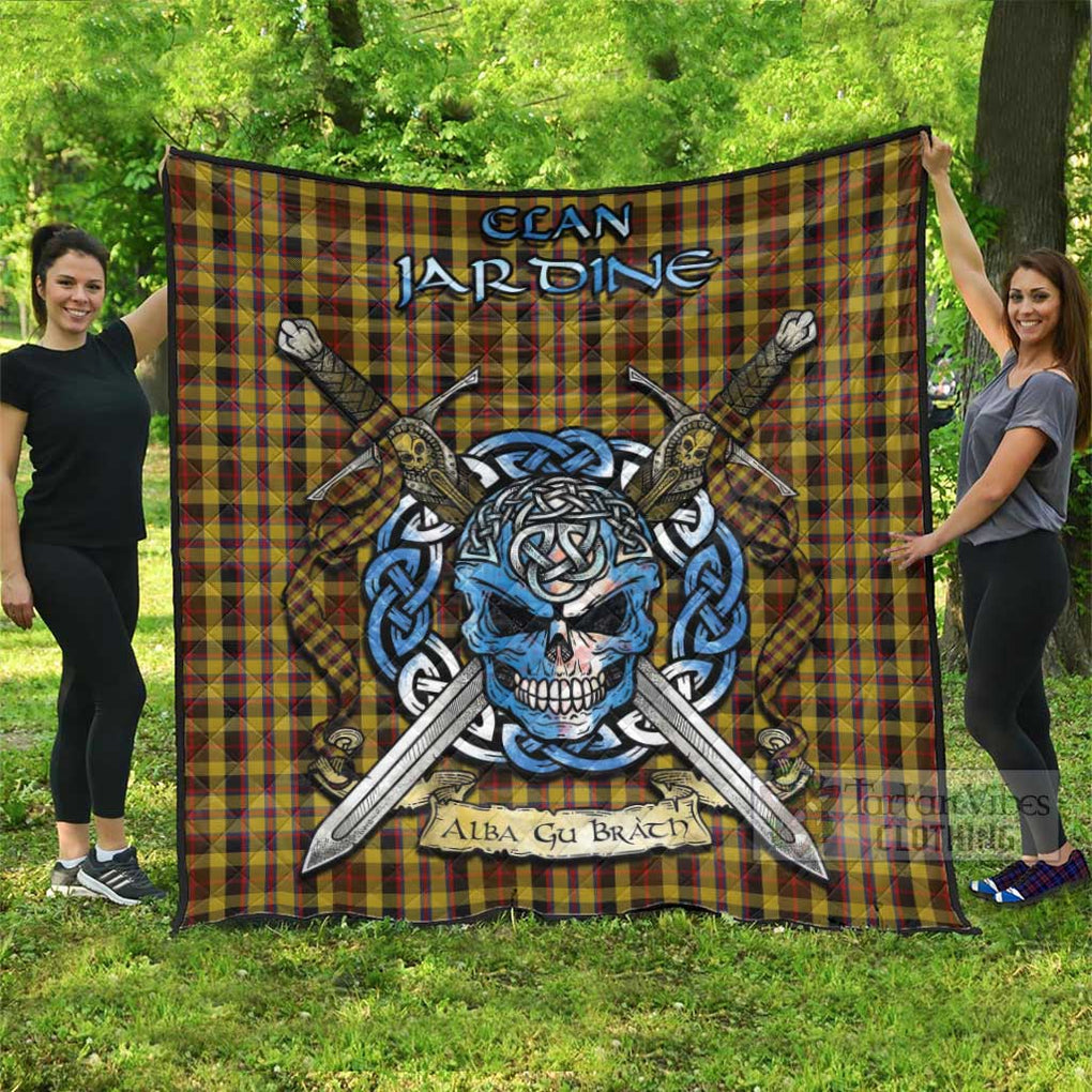 Jardine Tartan Quilt with Celtic Skull Alba Gu Brath Style Super King Quilt 91" x 110" - Tartan Vibes Clothing