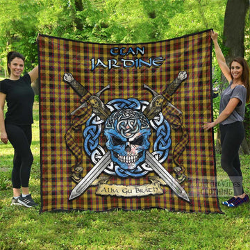 Jardine Tartan Quilt with Celtic Skull Alba Gu Brath Style Super King Quilt 91" x 110" - Tartan Vibes Clothing