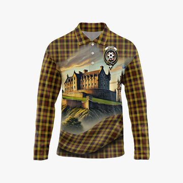 Jardine Tartan Family Crest Long Sleeve Polo Shirt with Scottish Ancient Castle Style Unisex - Tartan Vibes Clothing