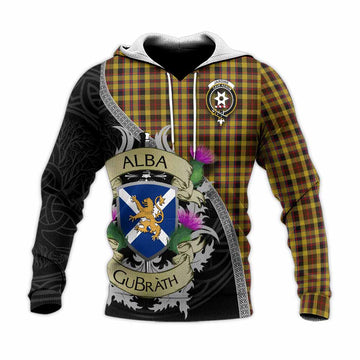 Jardine Tartan Family Crest Knitted Hoodie Lion Rampant Royal Thistle Shield Celtic Inspired Unisex Knitted Pullover Hoodie - Tartan Vibes Clothing
