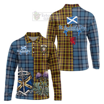 Jardine Tartan Long Sleeve Polo Shirt Happy St. Andrew's Day Half Tartan Style Unisex - Tartan Vibes Clothing