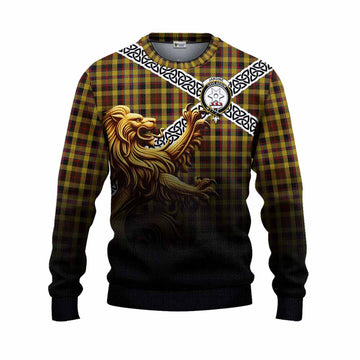 Jardine Crest Tartan Knitted Sweater with Golden Lion Emblem Celtic Style Unisex - Tartan Vibes Clothing