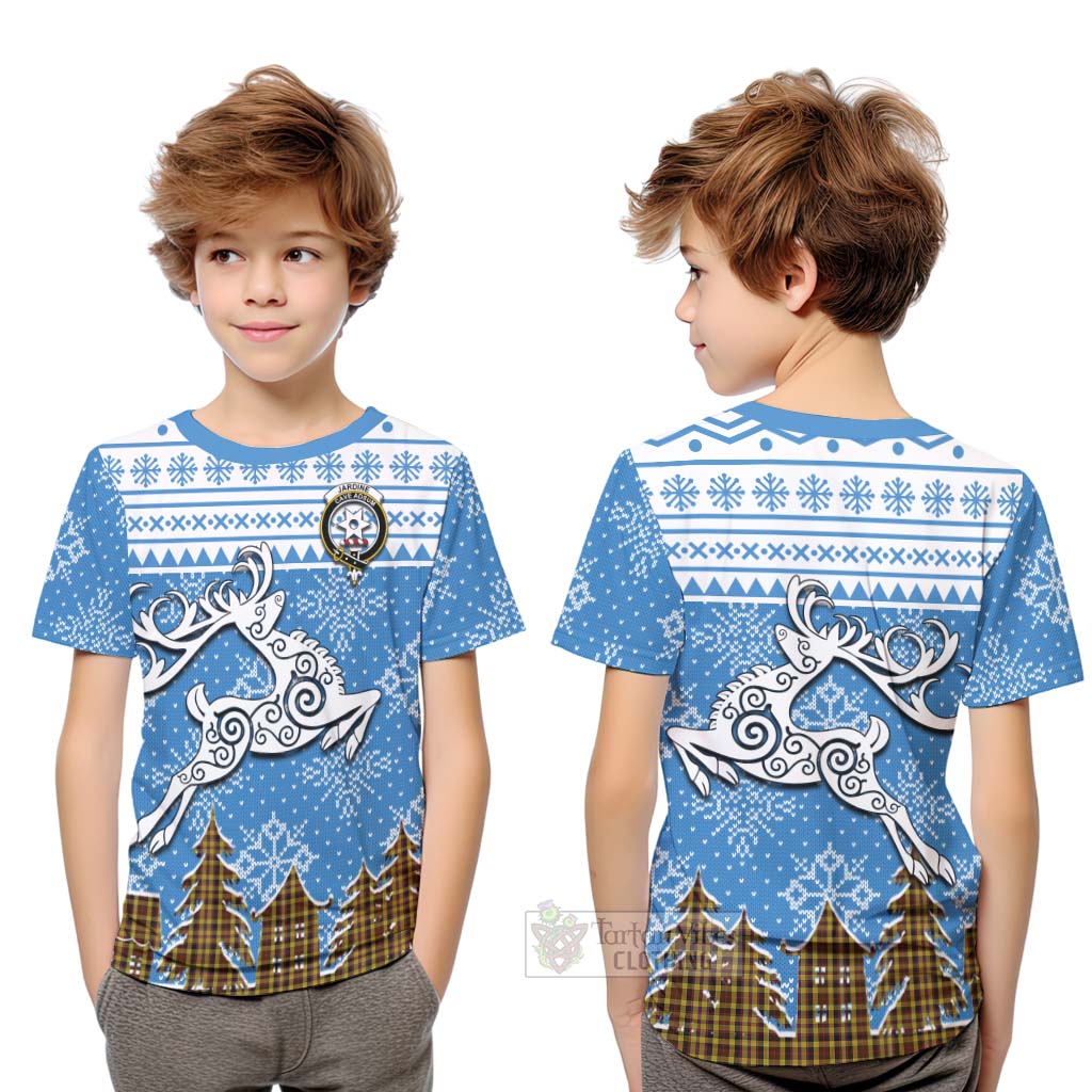 Jardine Clan Christmas Kid T-Shirt Celtic Reindeer Style Youth XL Size14 - Tartan Vibes Clothing