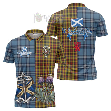 Jardine Tartan Zipper Polo Shirt Happy St. Andrew's Day Half Tartan Style Unisex - Tartan Vibes Clothing
