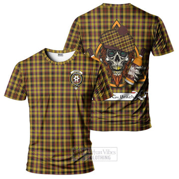 Jardine Tartan T-Shirt with Family Crest and Bearded Skull Holding Bottles of Whiskey Kid's Shirt - Tartan Vibes Clothing