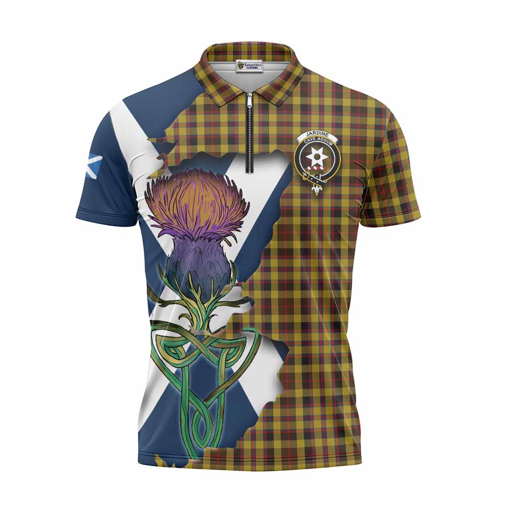 Jardine Tartan Family Crest Zipper Polo Shirt Scottish Thistle Celtic Inspired Unisex - Tartan Vibes Clothing