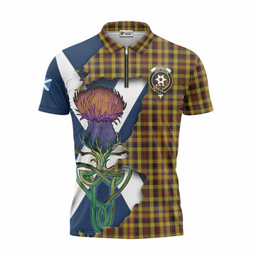 Tartan Vibes Clothing Jardine Tartan Family Crest Zipper Polo Shirt Scottish Thistle Celtic Inspired