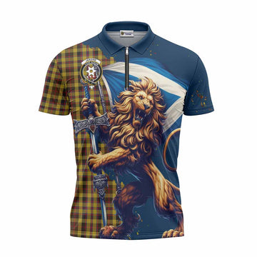 Jardine Tartan Family Crest Zipper Polo Shirt with Scottish Majestic Lion Unisex - Tartan Vibes Clothing